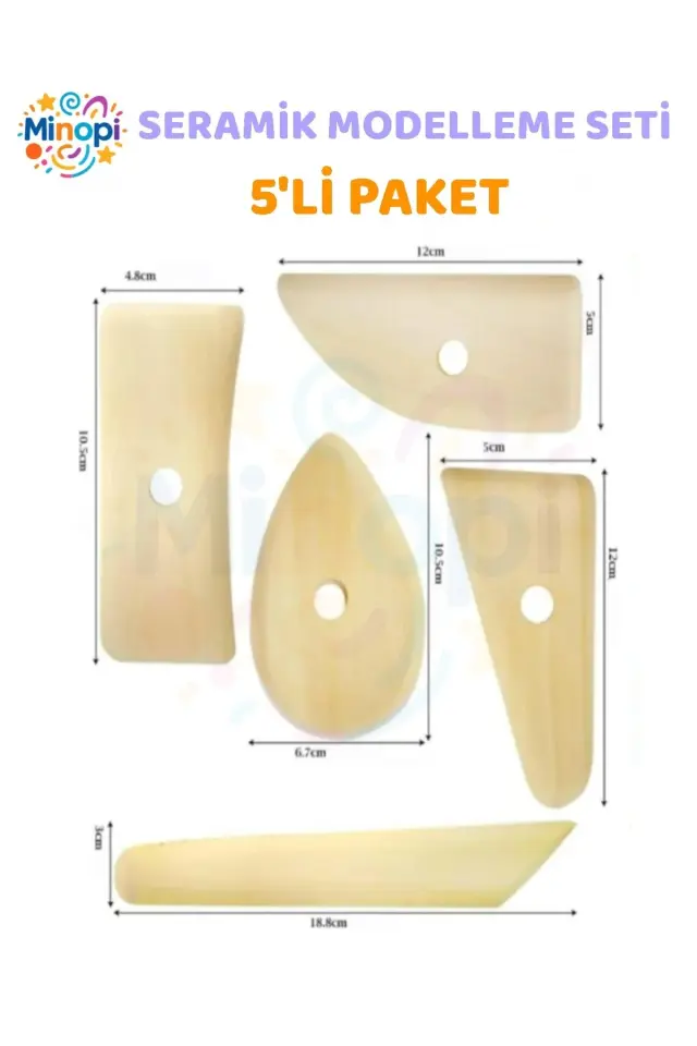 Yassı Ebeşuar 5 li Paket Seramik Çömlek Kil Heykel Kazıyıcı Şekillendirme Aleti Ahşap Kil Modelleme