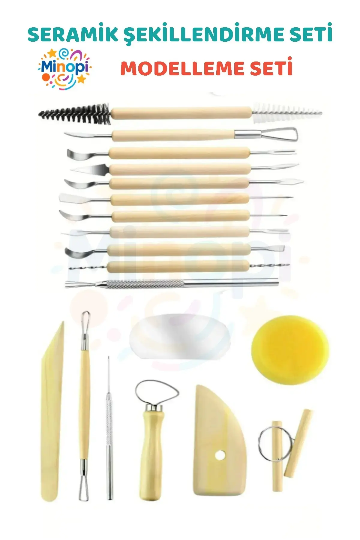 Seramik Başlangıç Seti Oyma Şekillendirici Set 19 Parça Set Kil Çömlek Şekillendirici